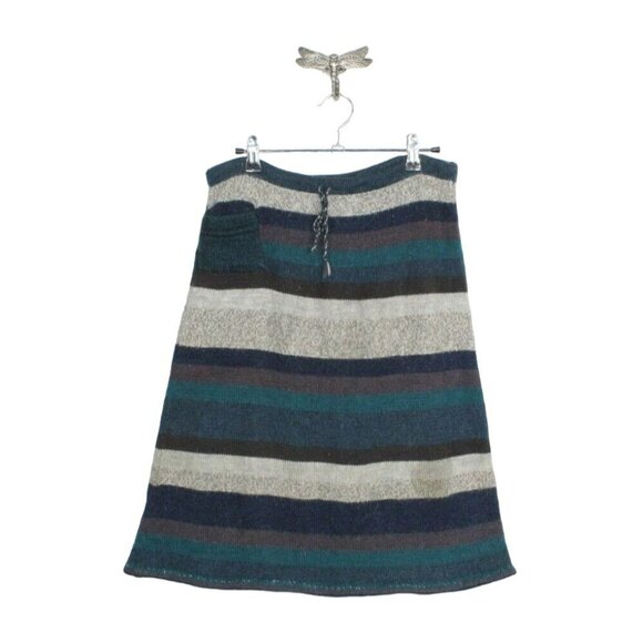 South American Side Striped 100% Wool Waist Tie A-Line Maxi Winter Skirt Size M - Picture 1 of 9